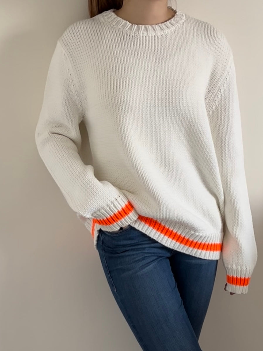 White Sweater with Orange Stripe Sweater