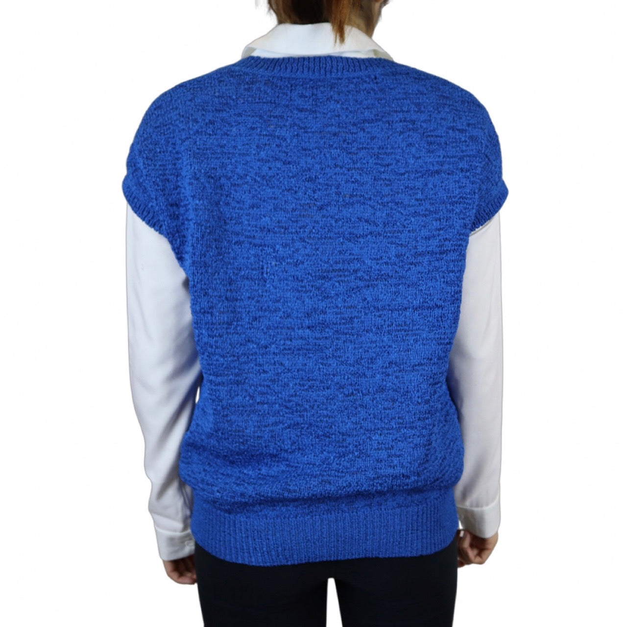 Blue Round-Neck Vest with Hole-Pattern