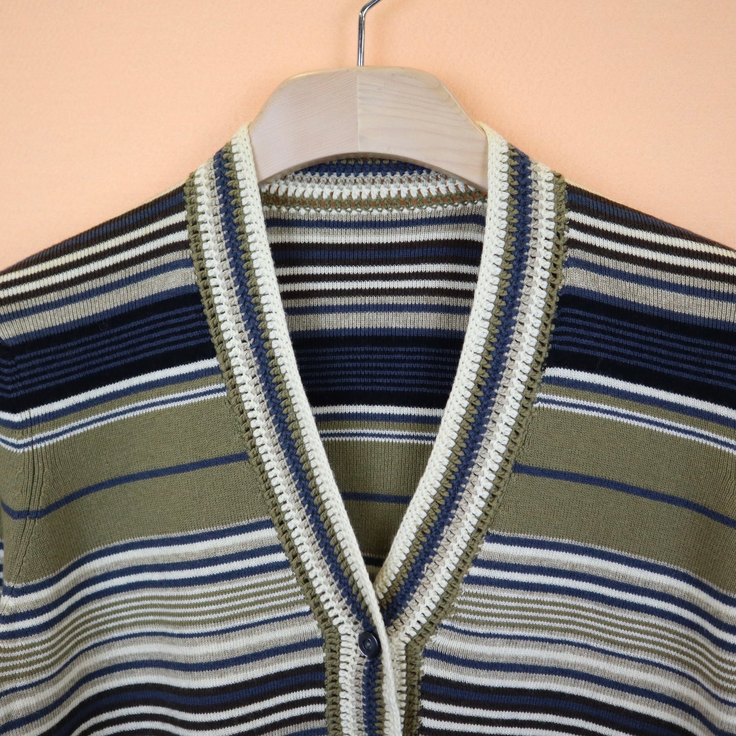 Olive Green Striped Wool Cardigan