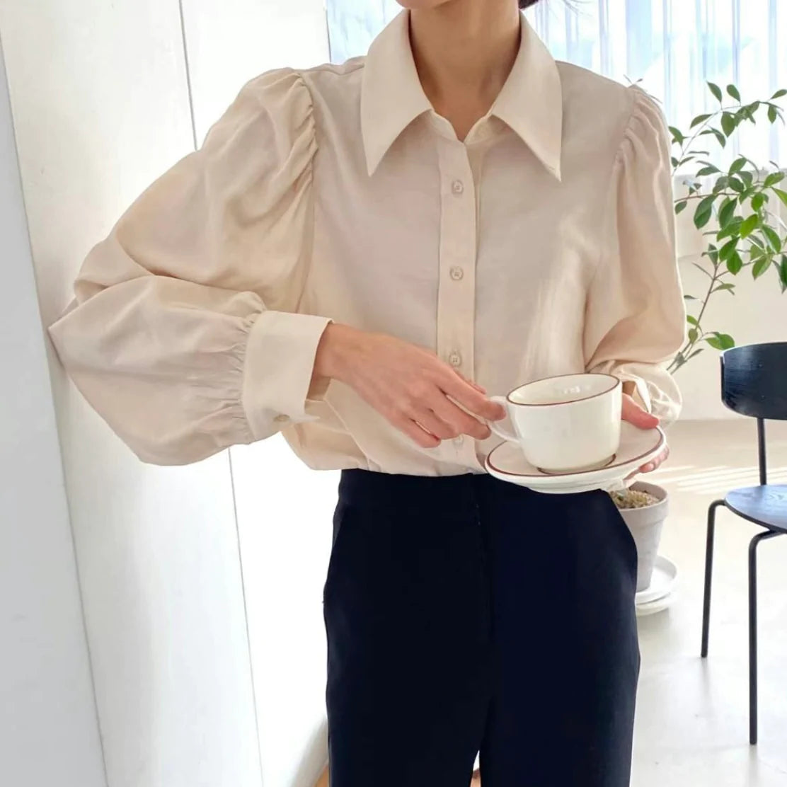 Puff-sleeve Blouse