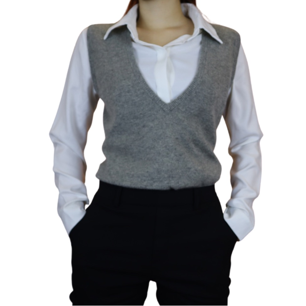 Deep V-Neck Grey Cashmere Vest