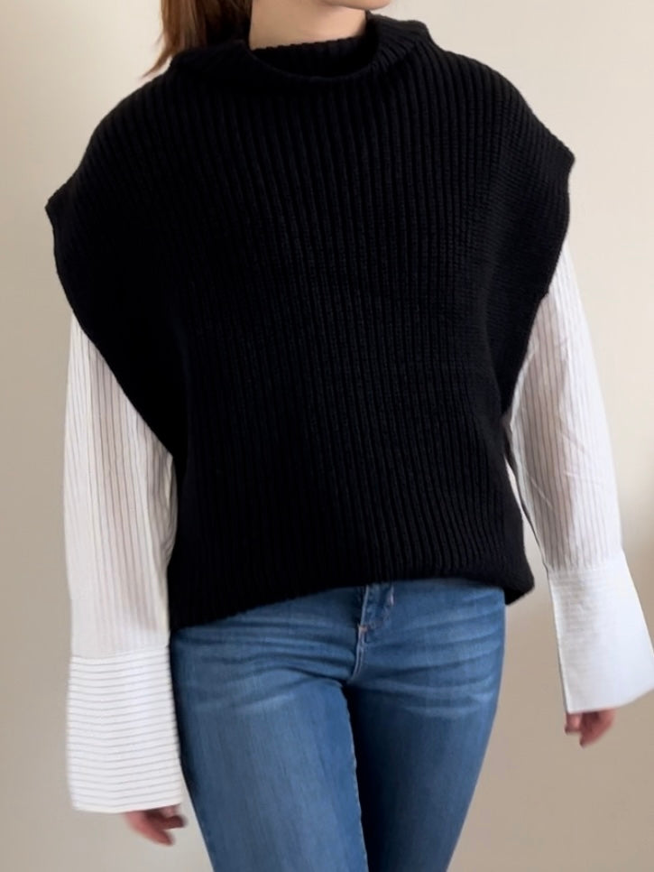 Oversized Mock-neck Wool Vest