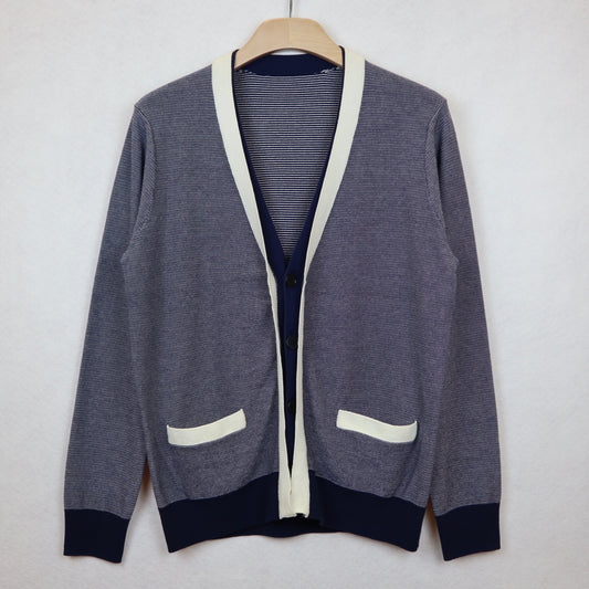 Navy Blue Cardigan with White Edges