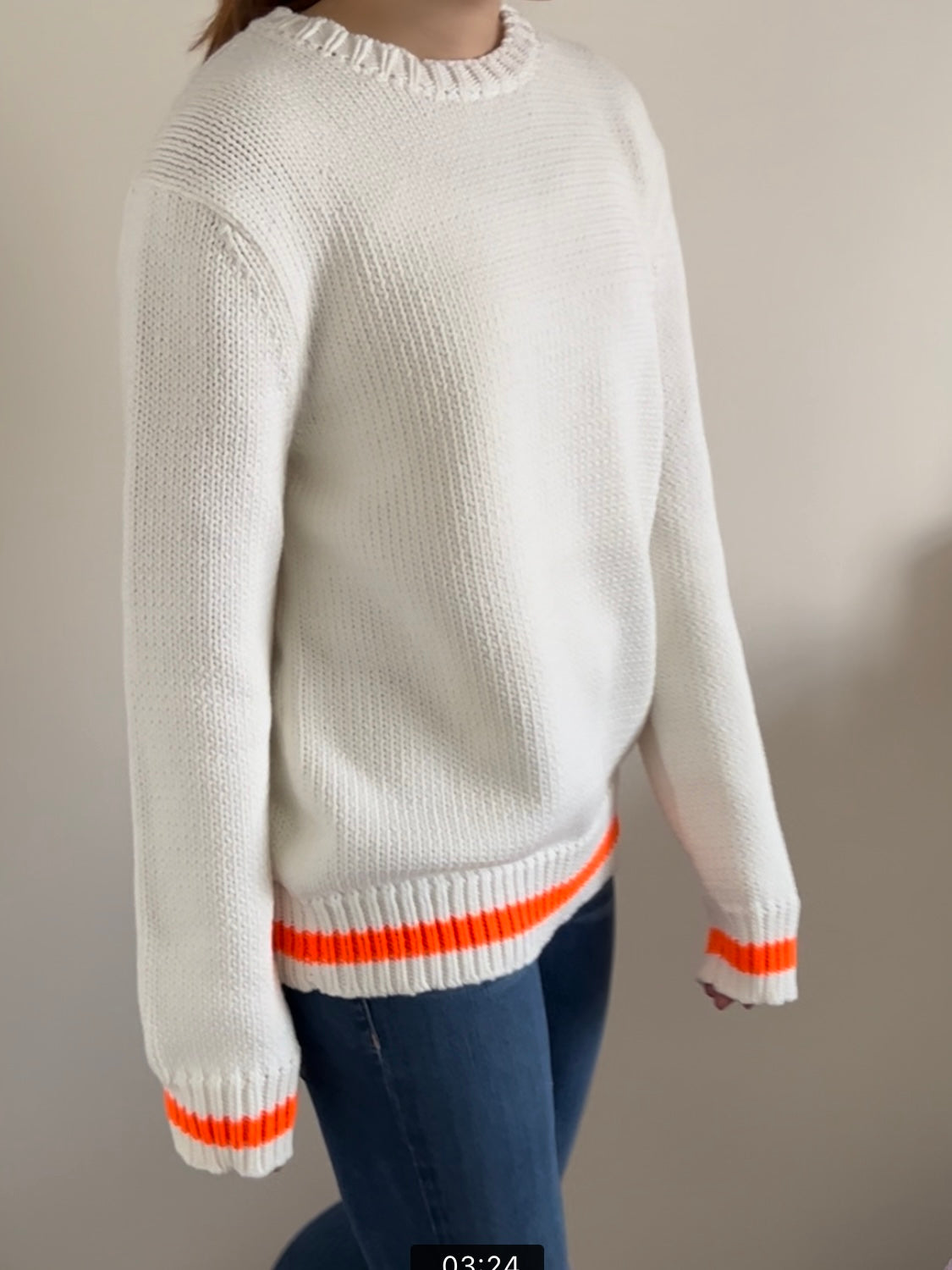 White Sweater with Orange Stripe Sweater